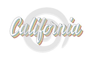 California hand lettering 3d isometric effect with rainbow patterns