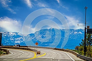 California highway 1-80 through Donner Summit, near where the historical Donner party was stranded and on the way east to Lake