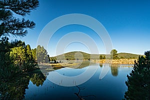 California hills reflected on Water