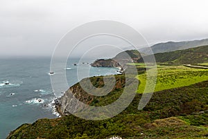 California Landscape with Cliffs and Pacific Ocean in Background next to California State Route 1