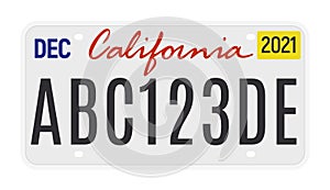 California license vector plate sign. American metal road California license plate symbol template