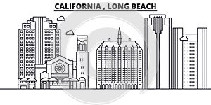 California Long Beach architecture line skyline illustration. Linear vector cityscape with famous landmarks, city sight