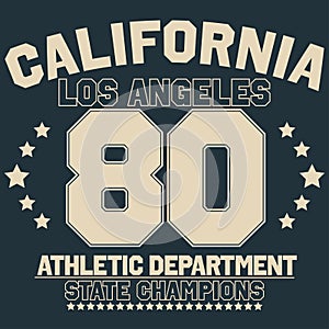 California, los angeles graphic design for t-shirt. Tee shirt print, apparel typography. vector