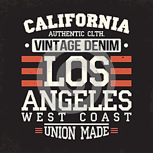 California Los Angeles t-shirt graphics. Vintage denim typography, t-shirt graphics, poster, banner, textile, apparel