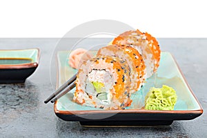 California maki sushi with masago and ginger