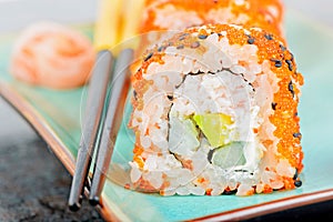 California maki sushi with masago and ginger