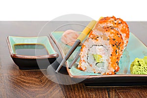 California maki sushi with masago and ginger