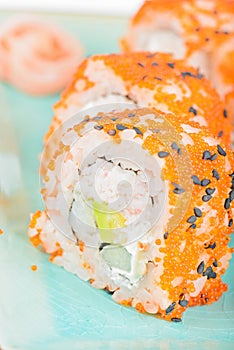 California maki sushi with masago and ginger