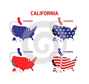 California map with usa flag design illustration