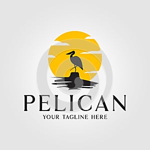 california pelican logo icon with sunset vector design illustration
