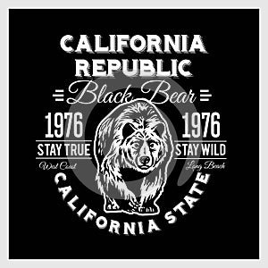 California Republic vintage typography with a grizzly Bear