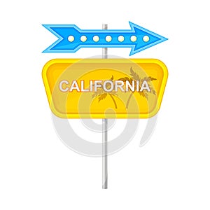 California Road Direction Sign with Arrow as Travel Destination Vector Illustration