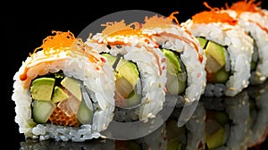 California Roll: Popular Sushi Roll with Crab, Avocado, and Cucumber