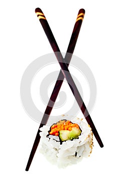 California roll vegetarian sushi with chopsticks