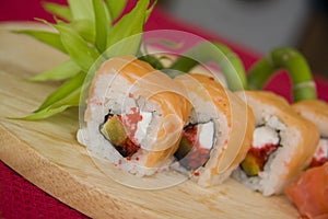 California rolls with bamboo