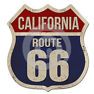 California, Route 66 vintage rusty metal sign photo
