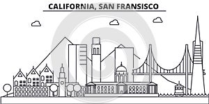 California, San Francisco architecture line skyline illustration. Linear vector cityscape with famous landmarks, city