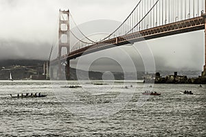 California San Francisco summer 2022 is here outriggers canoe paddling across the Golden Gate Bridge