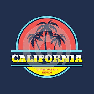 California - Santa Monica beach - vector illustration concept in vintage graphic style for t-shirt and other print production.