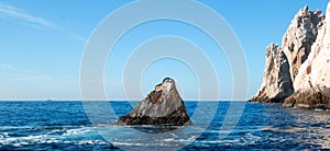 California Sea Lion resting on â€œthe Pointâ€ or â€œPinnacle of Lands Endâ€ of Los Arcos in Cabo San Lucas in Baja Mexico