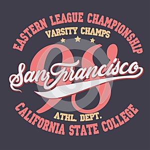 California sport wear T-shirt Typography design. Vector