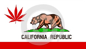 California state flag with marijuana leaf