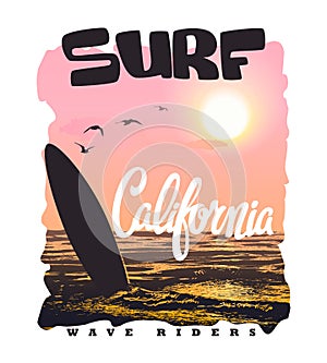 California surf typography, t-shirt graphics , vectors