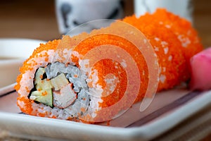 California Sushi roll cutting.