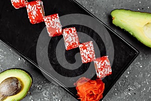 California sushi style rolls, with raw vegetables, food border background