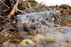 california tiger salamander in muddy surroundings