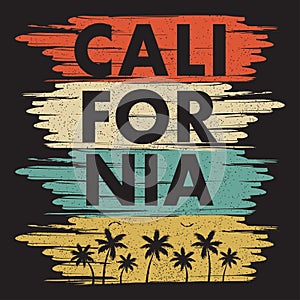 California typography print for design t-shirt with palm trees and gull. Graphic design for apparel, clothes. Vector.