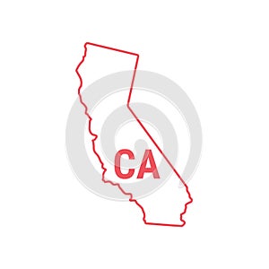 California US state map red outline border. Vector illustration. Two-letter state abbreviation