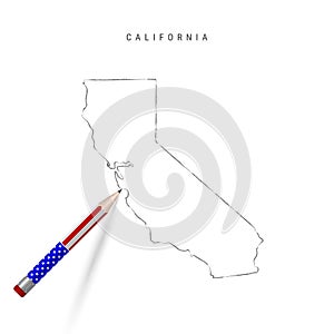California US state vector map pencil sketch. California outline map with pencil in american flag colors