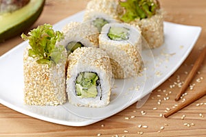 California vegetarian sushi roll with avocado