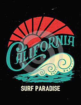 California vintage print.Surf graphic.