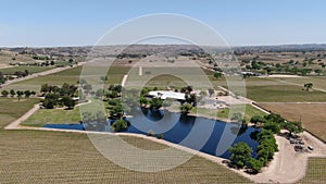 California Wine Country Paso Robles Vineyard Aerial Shot Reservoir Fly Over
