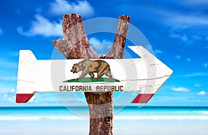 California wooden sign with beach background