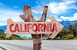 California wooden sign with road background