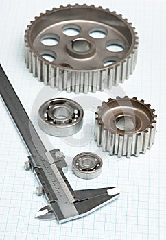 Caliper with gears and bearings