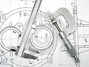 Caliper and Micrometer on technical drawings