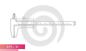 Caliper with numeric scale. Lines design on a white background. Tools for technical specialists. Flat vector
