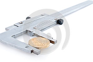 Calipers with euro coin