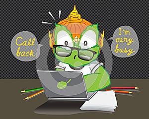 Call back I am very busy Thai cartoon vector