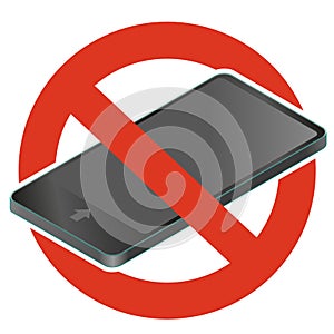 Call barring. Prohibition of mobile phone. Vector strict ban on using phone, digital tablet forbid. photo