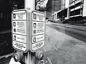 Call buttons with signs on the streets of Atlanta