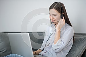 A call canter operator working from home and havng a video call