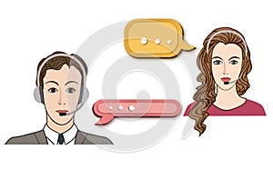 Call center concept with man and woman in headset.