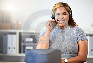 Call center consultant portrait for telemarketing support with technology for crm advice or contact us. Internet