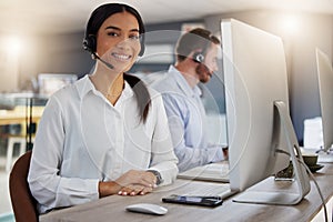 Call center, consulting and portrait with woman in office for communication, customer service or help desk