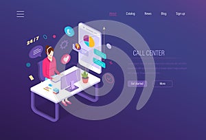 Call center. Customer service, round-the-clock technical support, help desk. photo